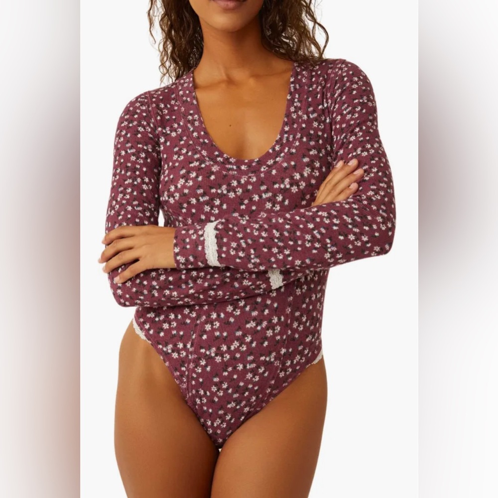 NWT Free People Intimately FP Sugar Dreams Bodysuit In Wine Combo